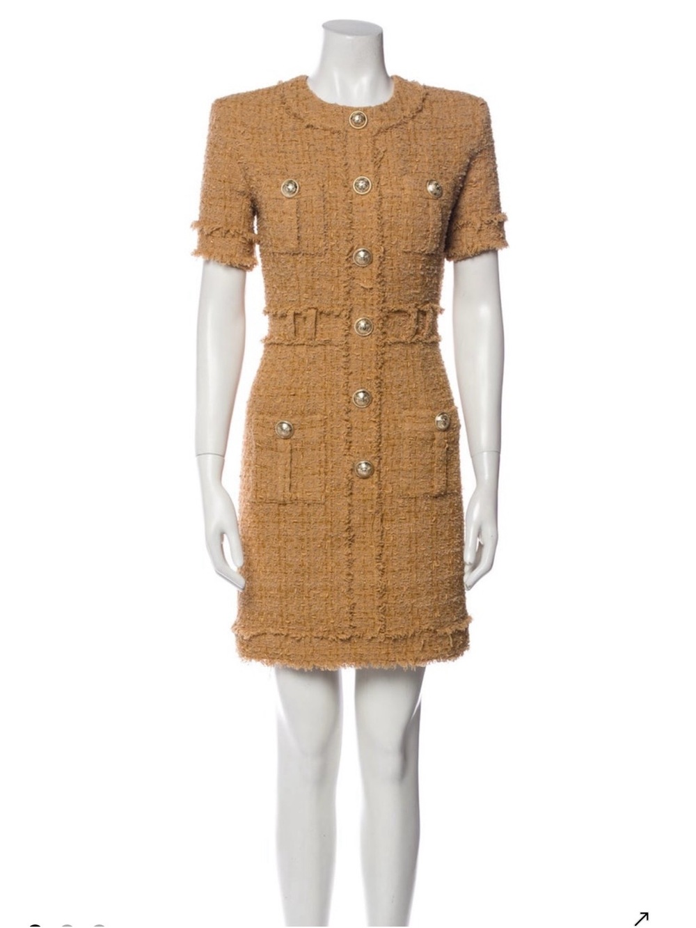 New with tickets. Balmain Short Sleeve Sweater Dress with gold
Buttons